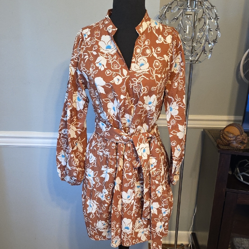 Tanya Taylor Brown Floral Print Dress